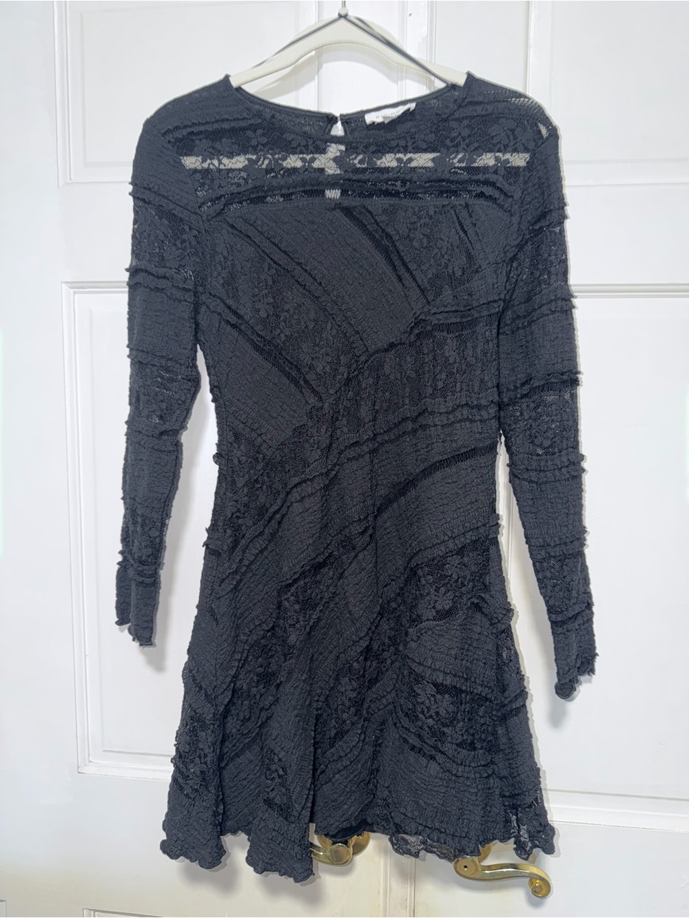 Women's Black Textured Long-Sleeve Mini Dress